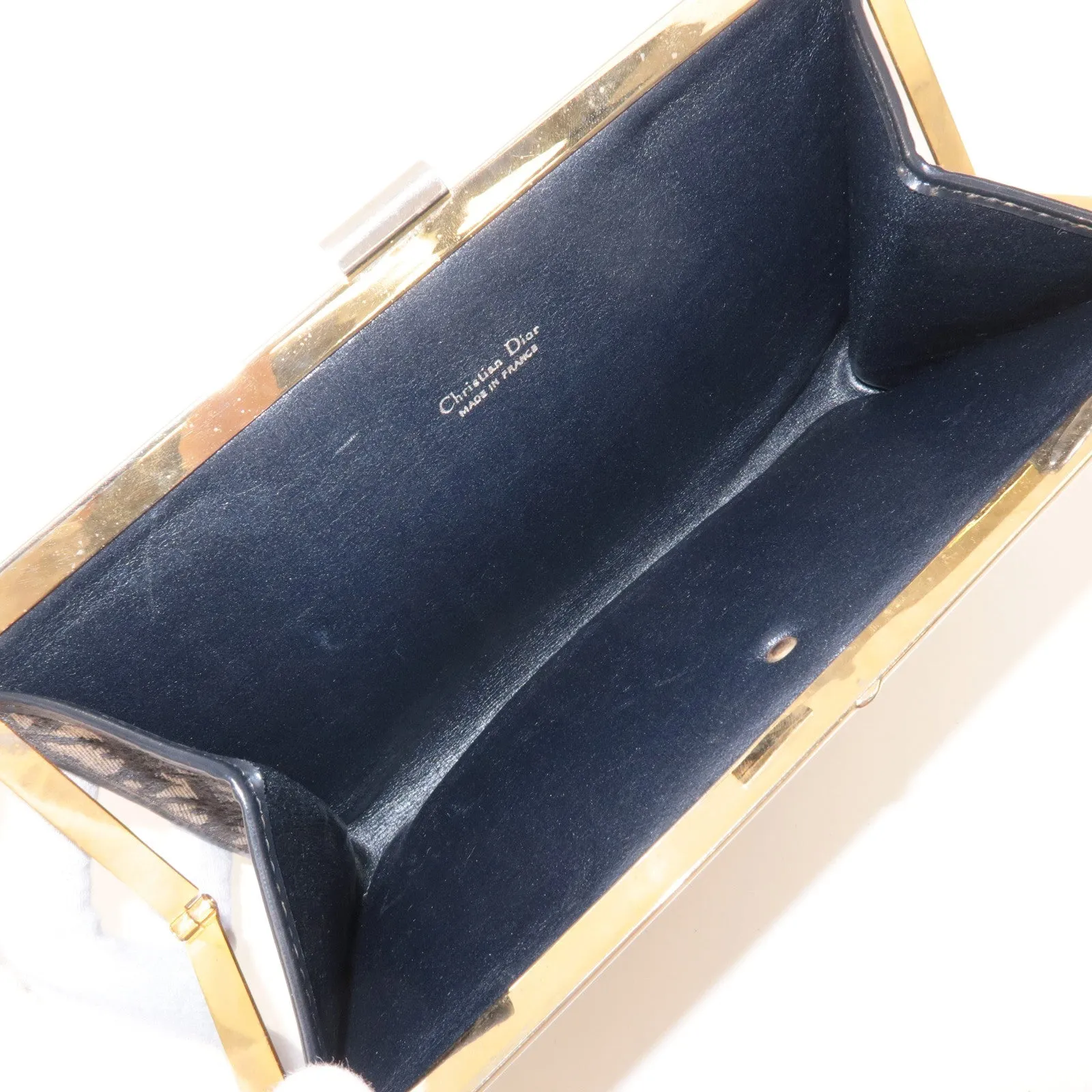 Christian Dior Trotter Canvas Leather Clasp Clutch Pouch Navy
