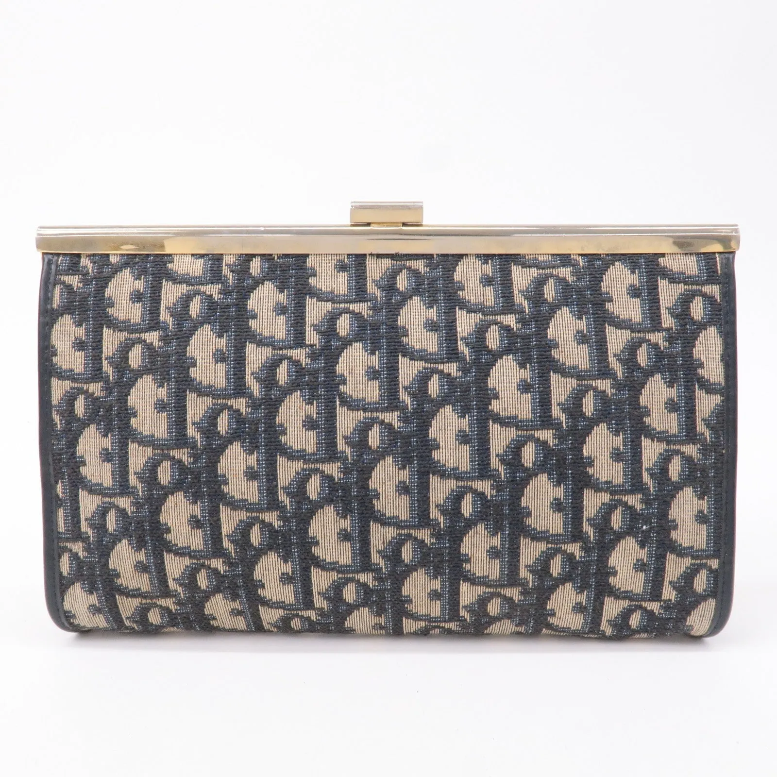 Christian Dior Trotter Canvas Leather Clasp Clutch Pouch Navy