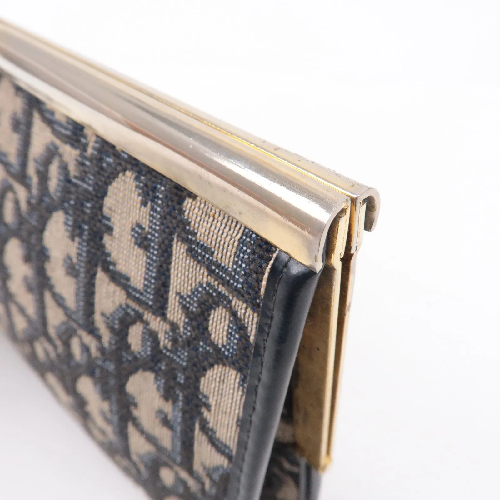 Christian Dior Trotter Canvas Leather Clasp Clutch Pouch Navy