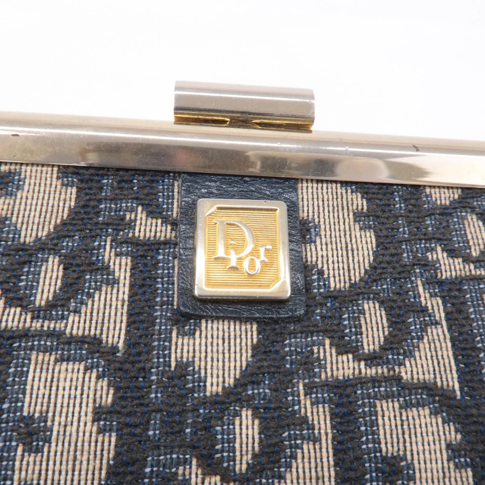 Christian Dior Trotter Canvas Leather Clasp Clutch Pouch Navy