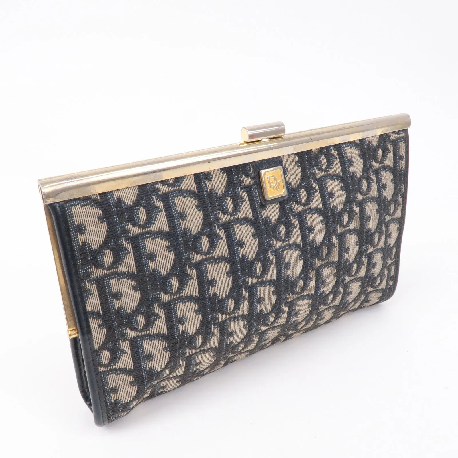 Christian Dior Trotter Canvas Leather Clasp Clutch Pouch Navy