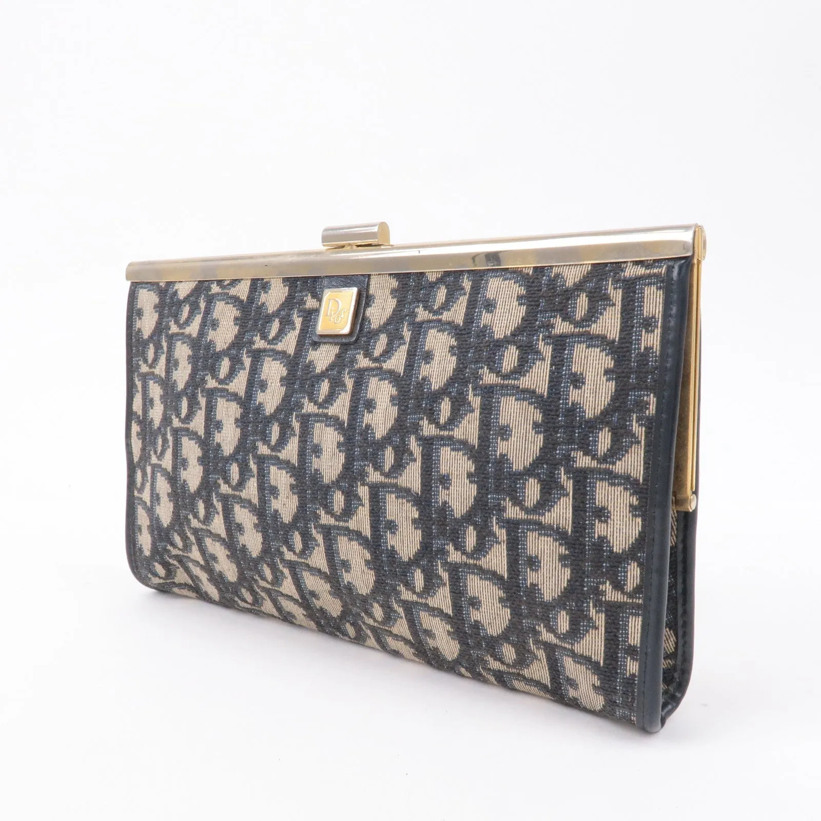 Christian Dior Trotter Canvas Leather Clasp Clutch Pouch Navy