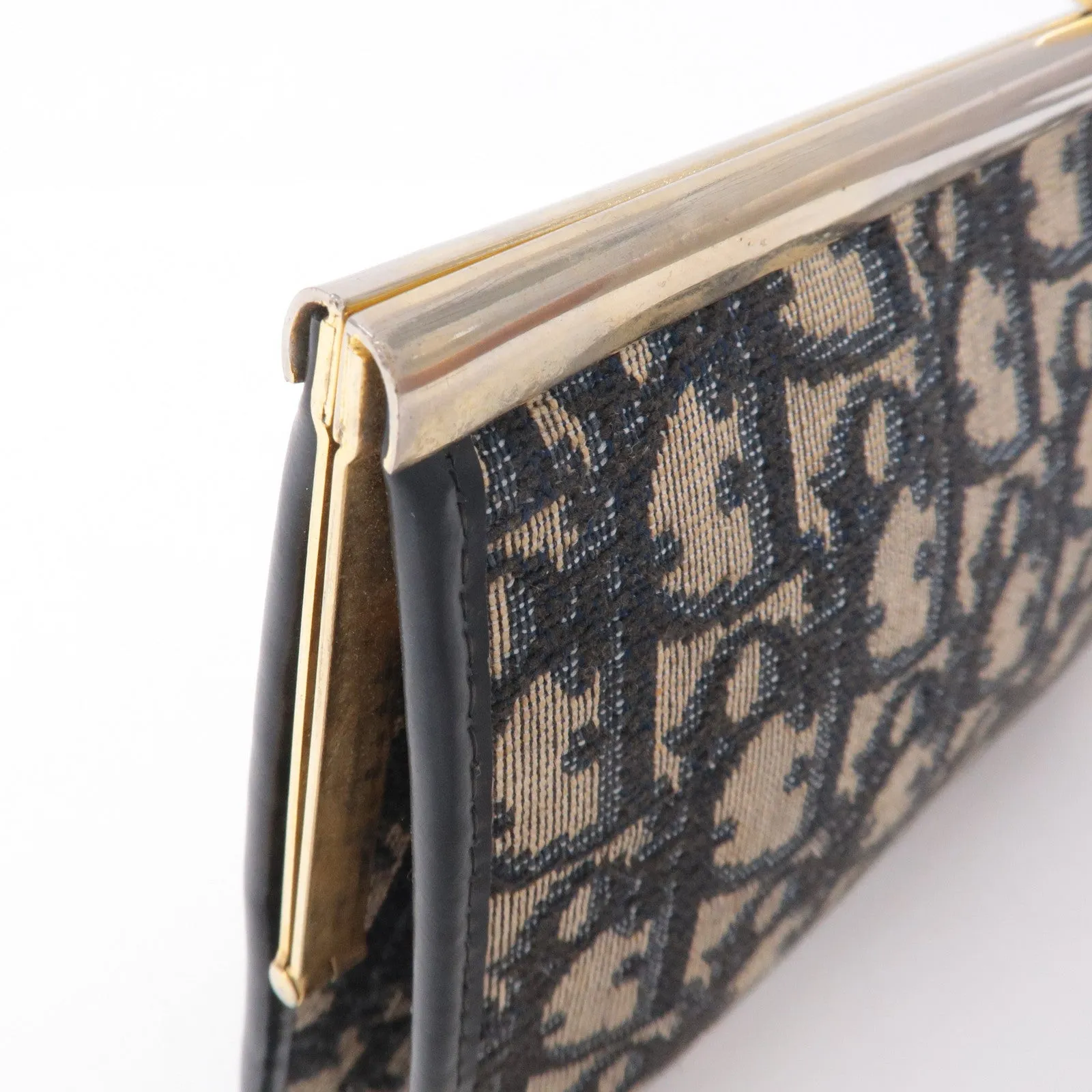 Christian Dior Trotter Canvas Leather Clasp Clutch Pouch Navy