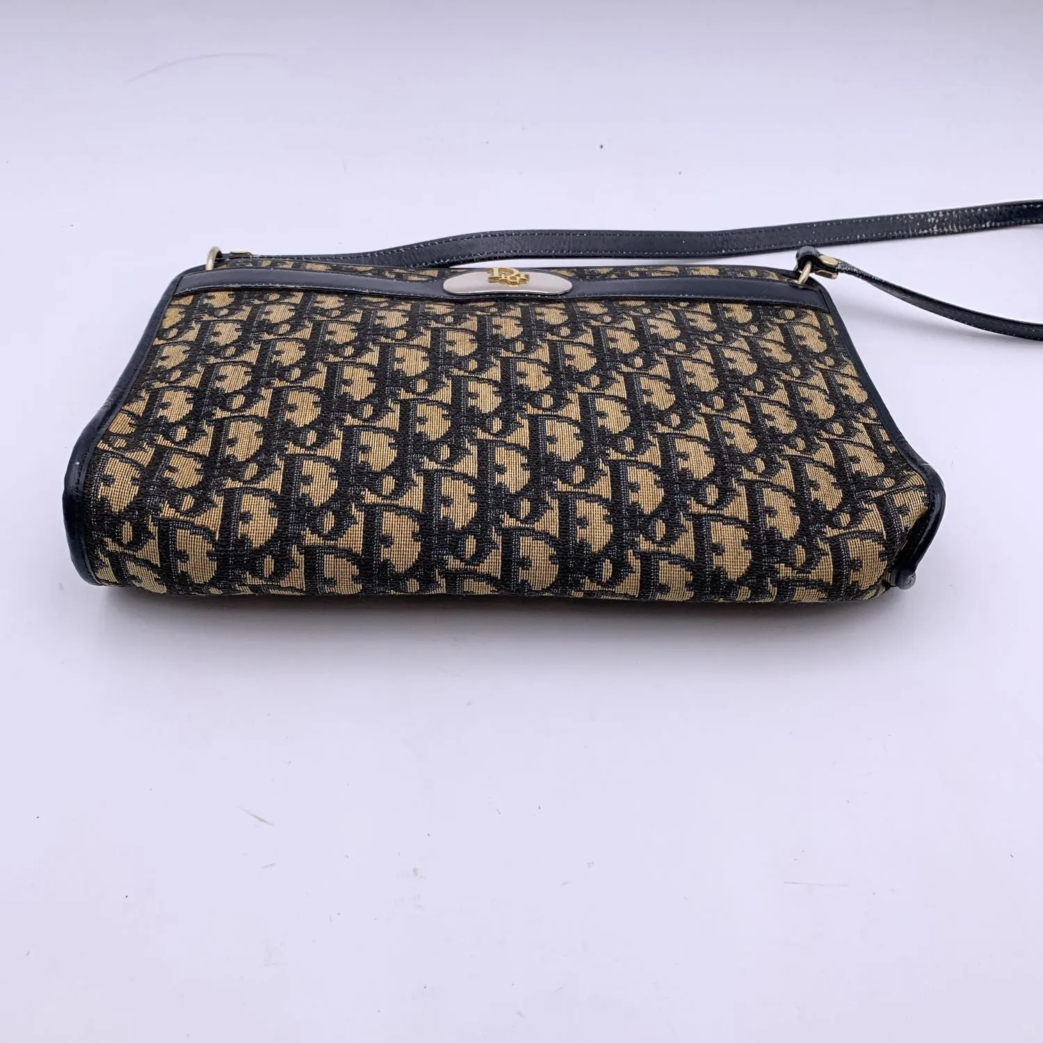 CHRISTIAN DIOR Vintage Blue Oblique Canvas Monogram Shoulder Bag