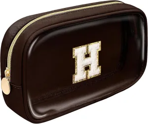 Christmas Gifts for Men,Personalized Initial Makeup Bags with Zipper, Clear Makeup Bag Small Cosmetic Bags,Nylon Travel Toiletry Bag Travel Essentials,Stocking Stuffers Gifts For Boys(Coffee, H)