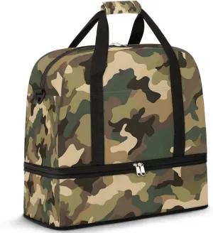 Classic Woodland Camo Foldable Travel Duffel Bag Overnight Weekender Bag with Shoes Compartment Sports Gym Bag for Men Women