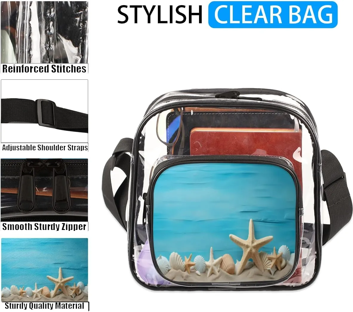 Clear Crossbody Bag with Adjustable Shoulder Strap, PVC Transparent Purse Messenger Bag for Women and Men