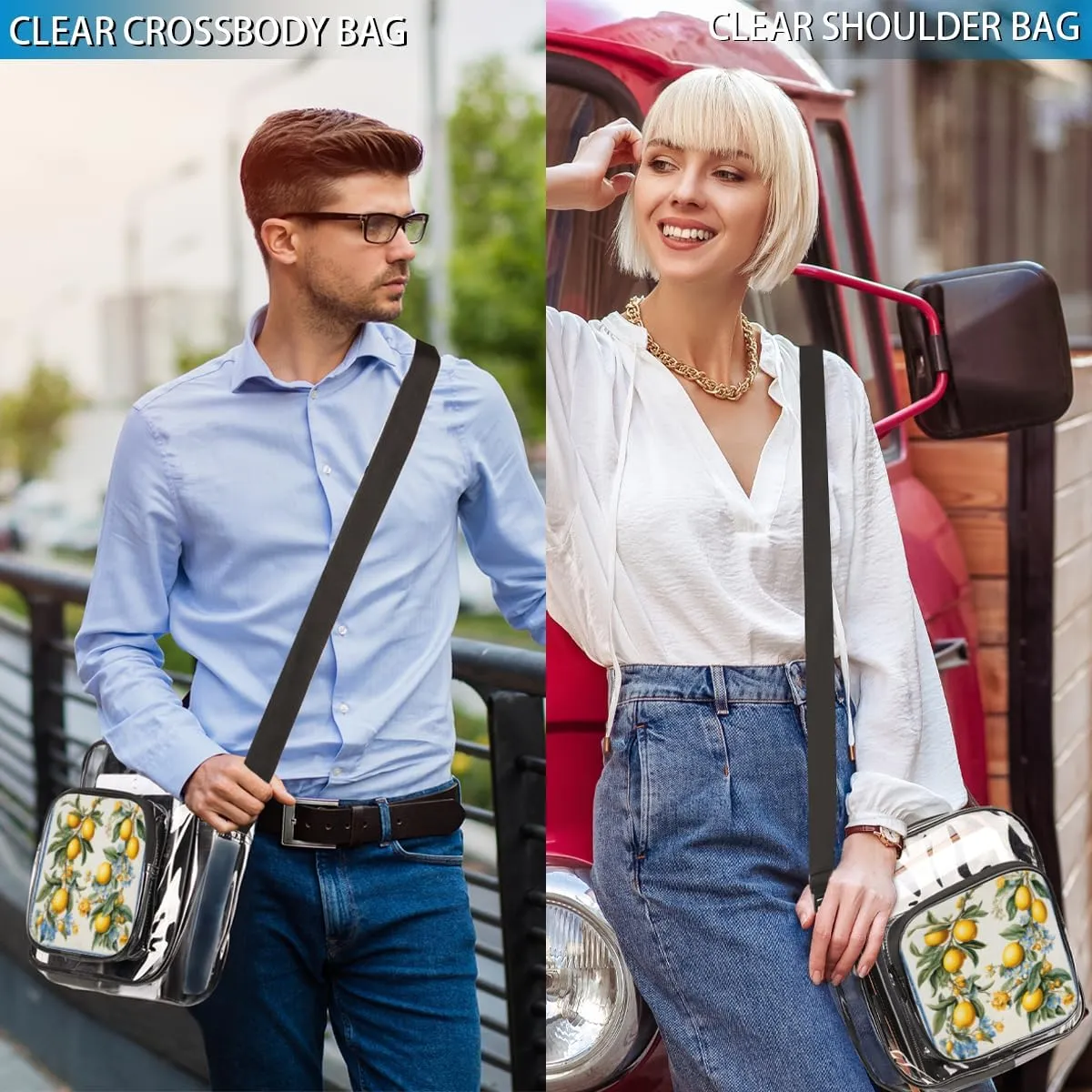 Clear Crossbody Bag with Adjustable Shoulder Strap, PVC Transparent Purse Messenger Bag for Women and Men