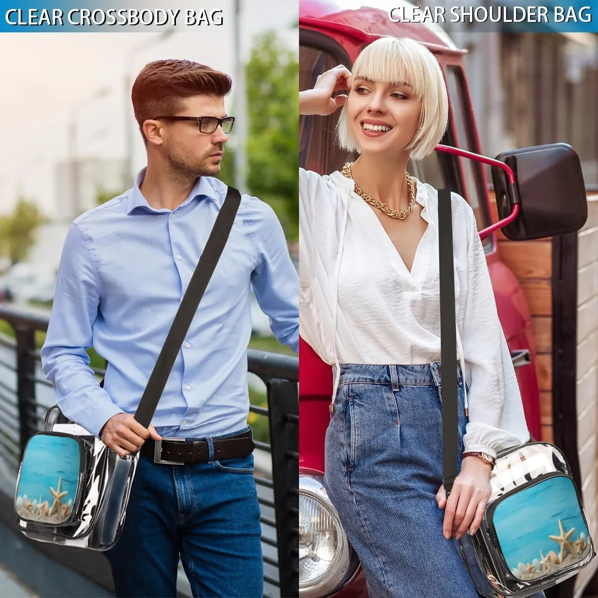 Clear Crossbody Bag with Adjustable Shoulder Strap, PVC Transparent Purse Messenger Bag for Women and Men