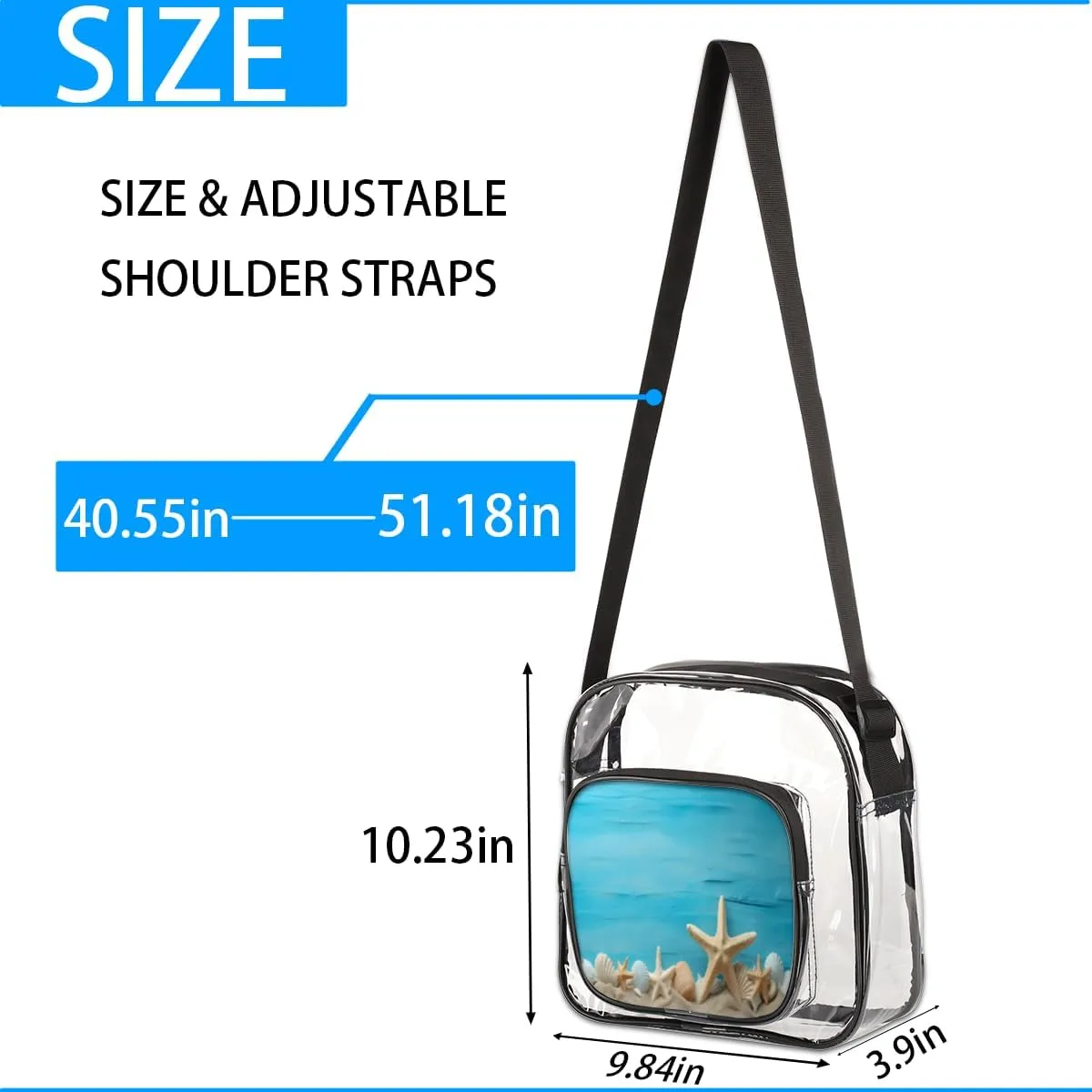 Clear Crossbody Bag with Adjustable Shoulder Strap, PVC Transparent Purse Messenger Bag for Women and Men