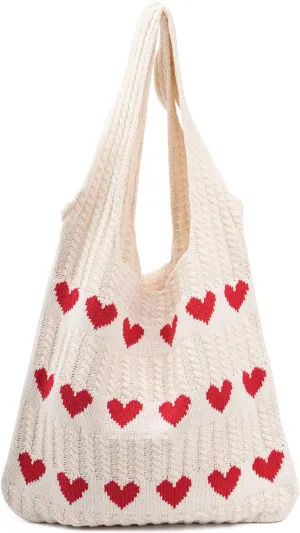 Crochet Tote Bag Cute Knit Summer Beach Tote Bags Aesthetic Vacation Bag for Women