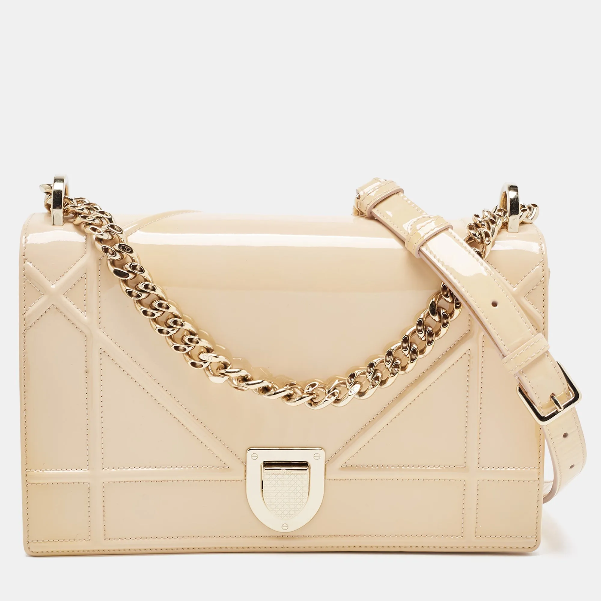 DIOR Beige Patent Leather Medium ama Shoulder Bag