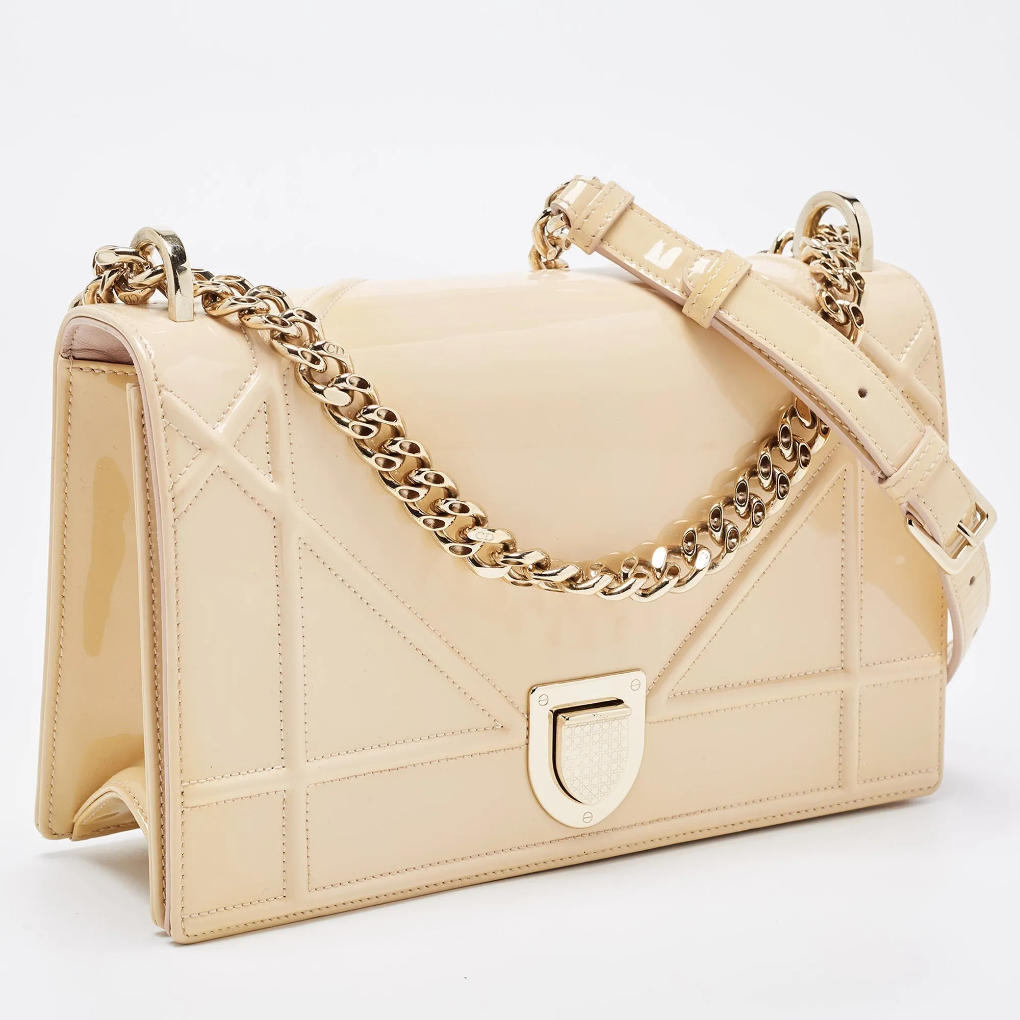 DIOR Beige Patent Leather Medium ama Shoulder Bag