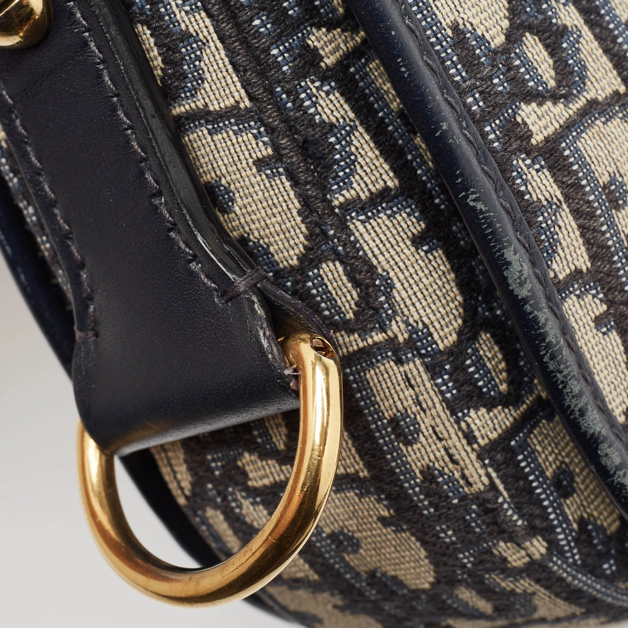 DIOR Blue Oblique Canvas and Leather CD Logo Shoulder Bag