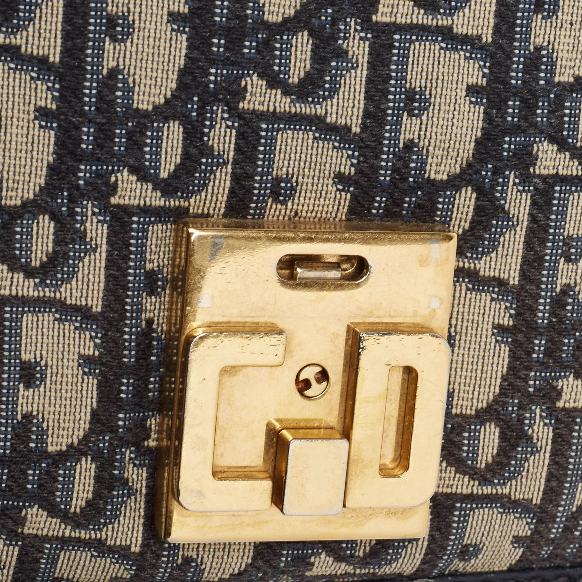 DIOR Blue Oblique Canvas and Leather CD Logo Shoulder Bag