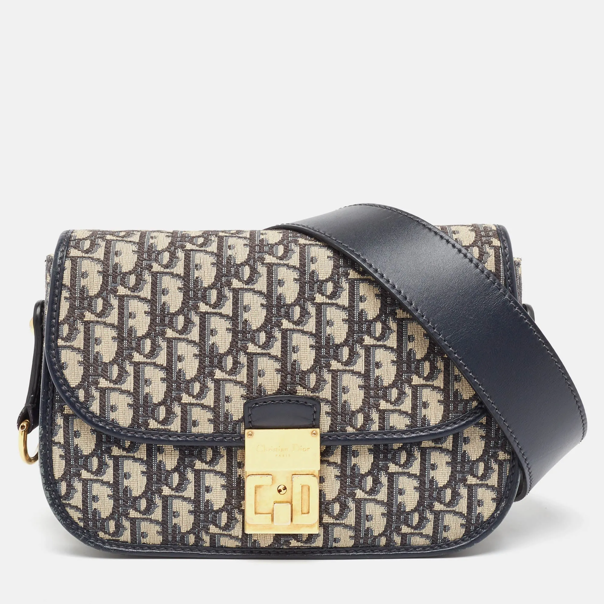 DIOR Blue Oblique Canvas and Leather CD Logo Shoulder Bag