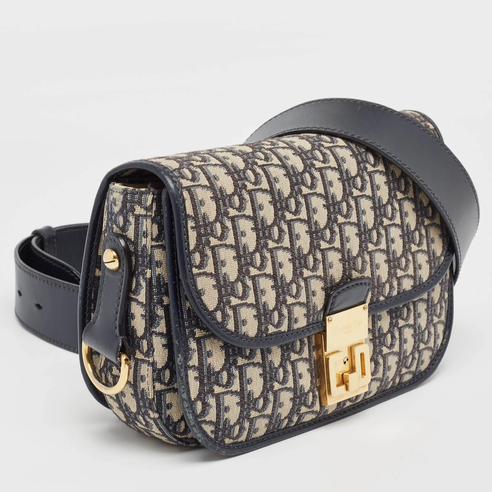 DIOR Blue Oblique Canvas and Leather CD Logo Shoulder Bag