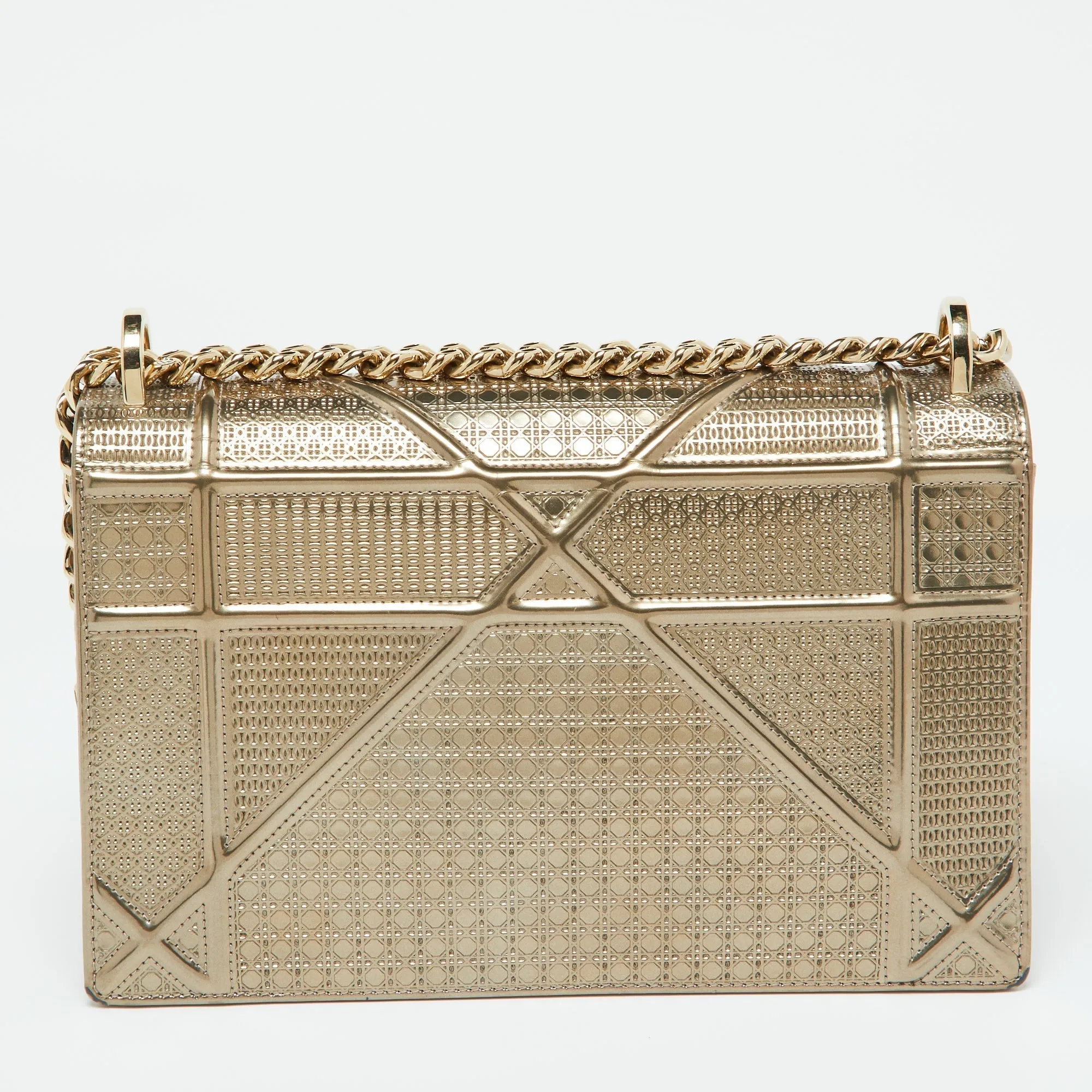 DIOR Gold Microcannage Patent Leather Medium ama Flap Shoulder Bag