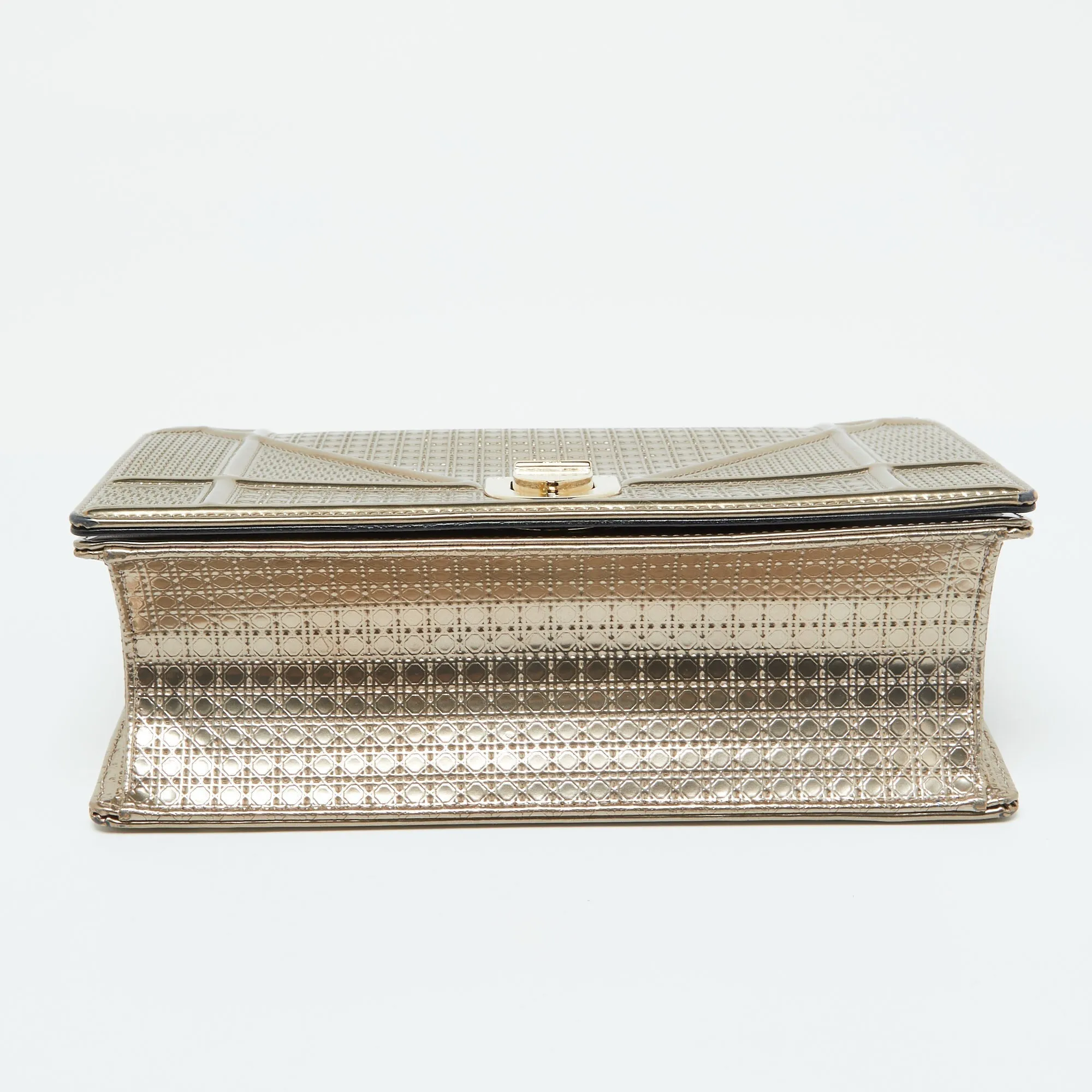 DIOR Gold Microcannage Patent Leather Medium ama Flap Shoulder Bag