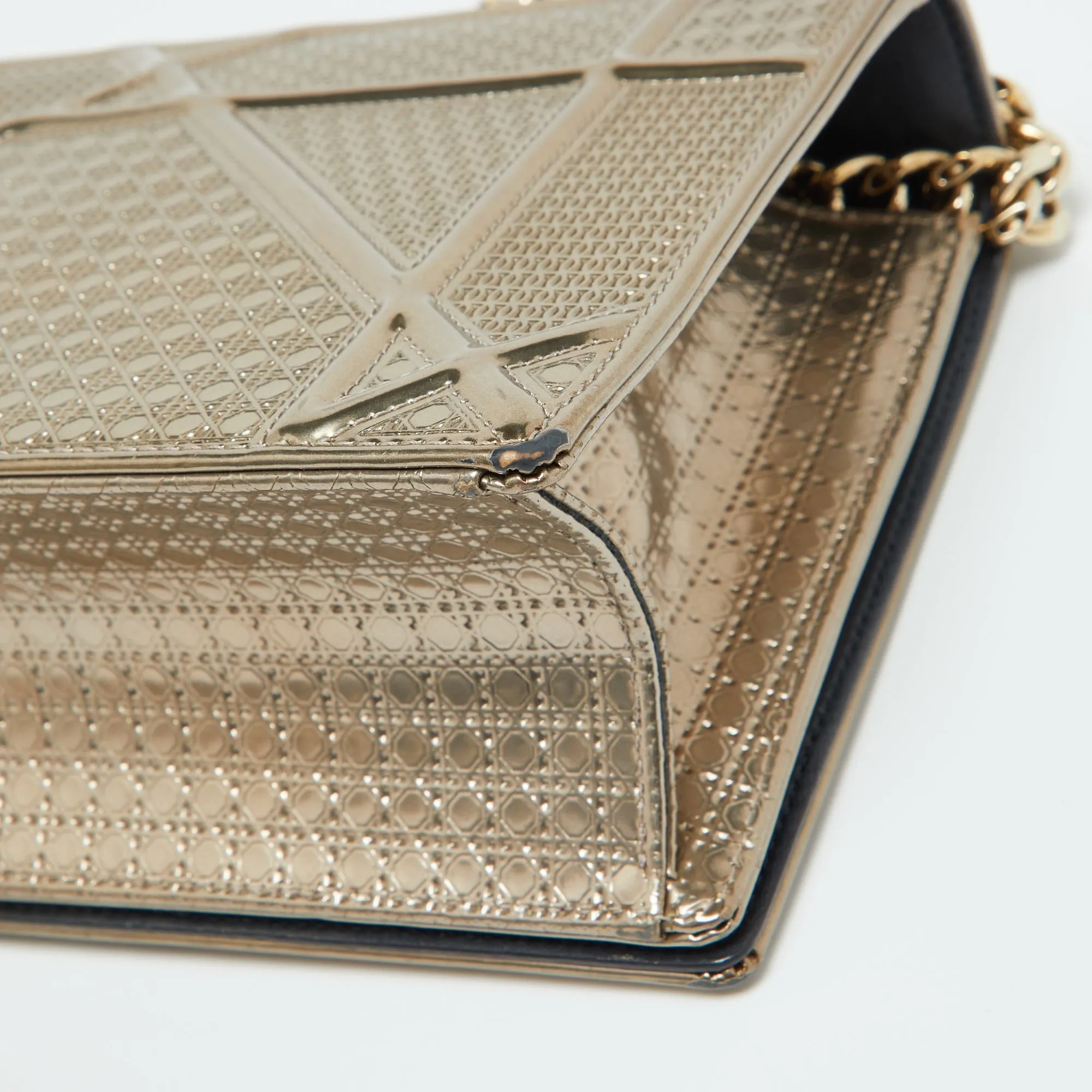 DIOR Gold Microcannage Patent Leather Medium ama Flap Shoulder Bag
