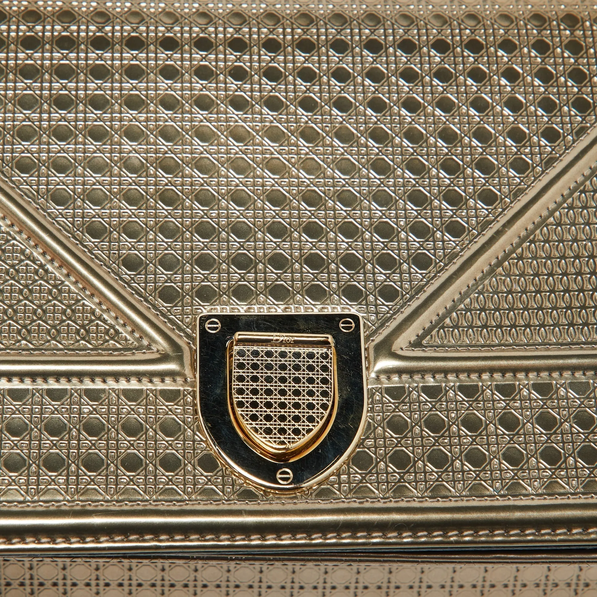DIOR Gold Microcannage Patent Leather Medium ama Flap Shoulder Bag