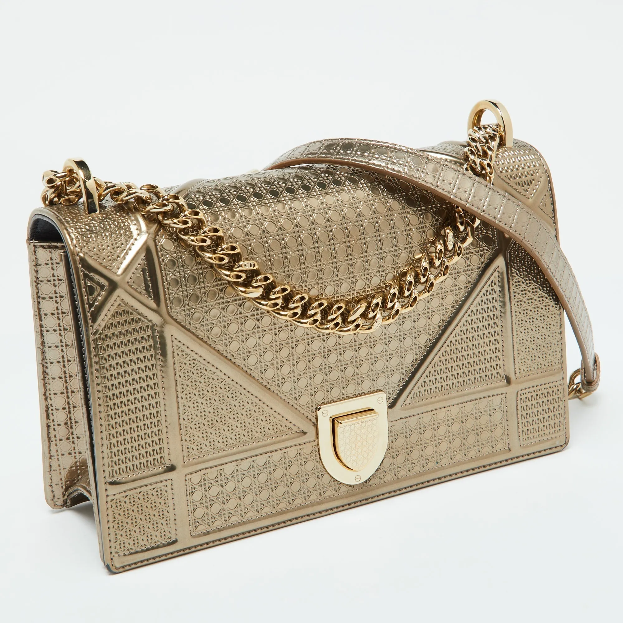 DIOR Gold Microcannage Patent Leather Medium ama Flap Shoulder Bag