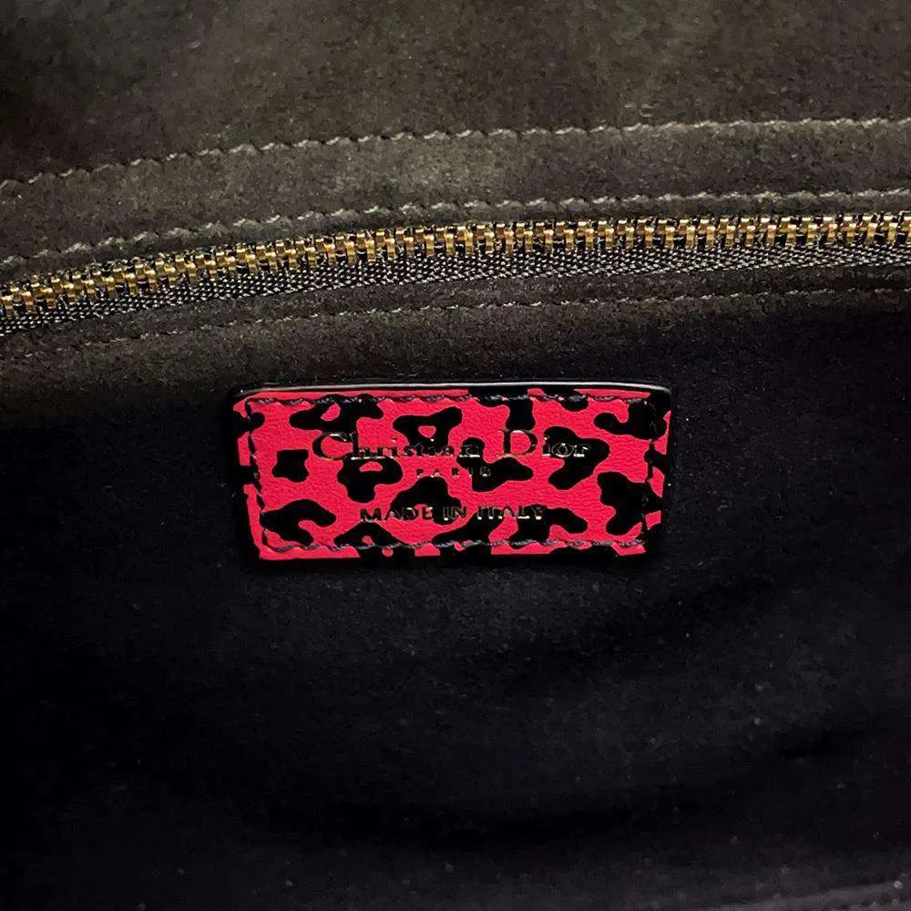 Dior Leopard Lady Dior 2WAY Handbag Pink/Black Leather