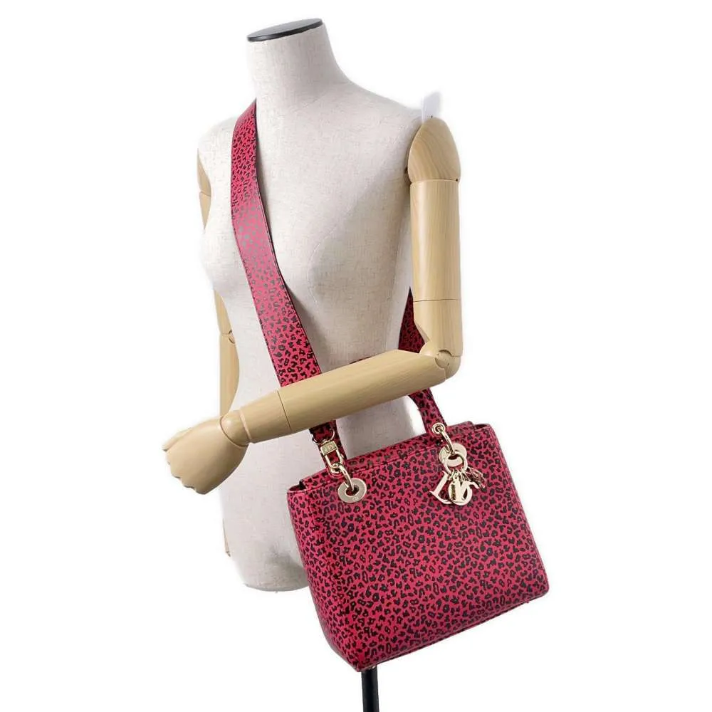 Dior Leopard Lady Dior 2WAY Handbag Pink/Black Leather