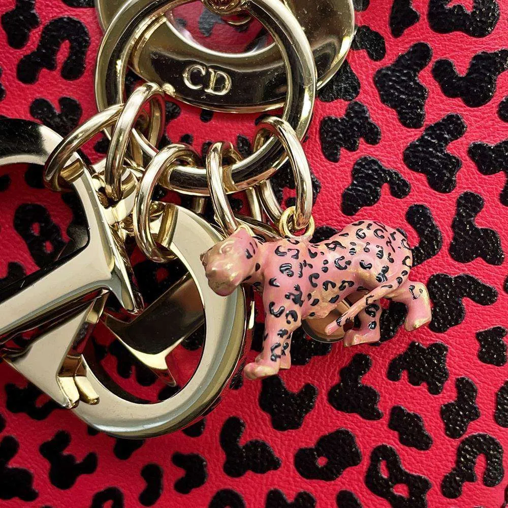Dior Leopard Lady Dior 2WAY Handbag Pink/Black Leather