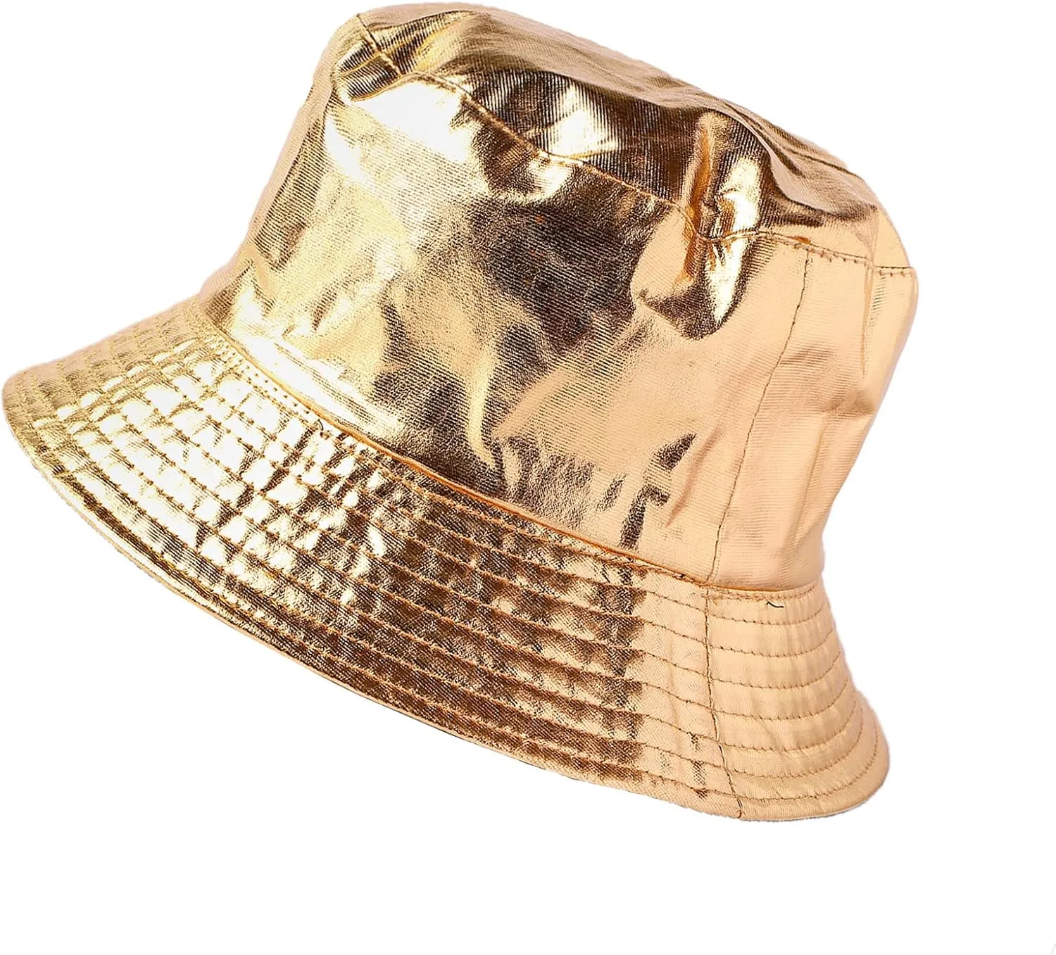 Eigso Unisex Fashionable Wild Camping Bucket Hat Sun Protection Flexible Fold Furry Metallic Finish