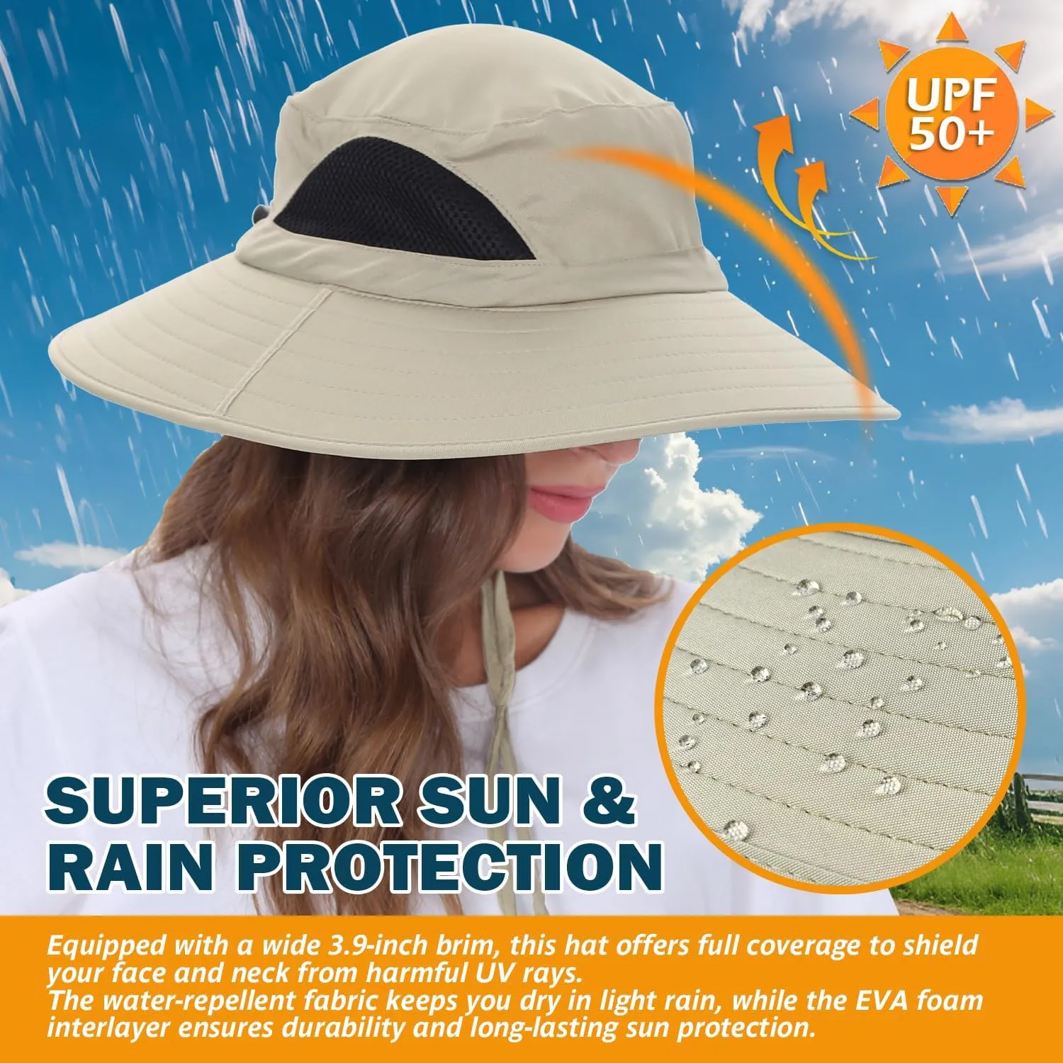 EINSKEY Wide Brim Sun Hat, UPF 50  UV Protection Waterproof Packable Bucket Hat for Men & Women, Fishing Hiking Beach Garden