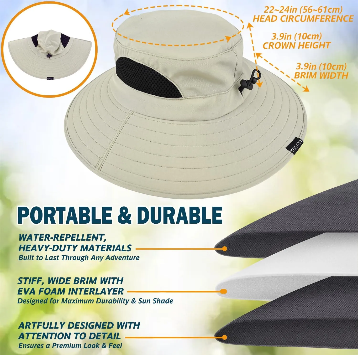 EINSKEY Wide Brim Sun Hat, UPF 50  UV Protection Waterproof Packable Bucket Hat for Men & Women, Fishing Hiking Beach Garden