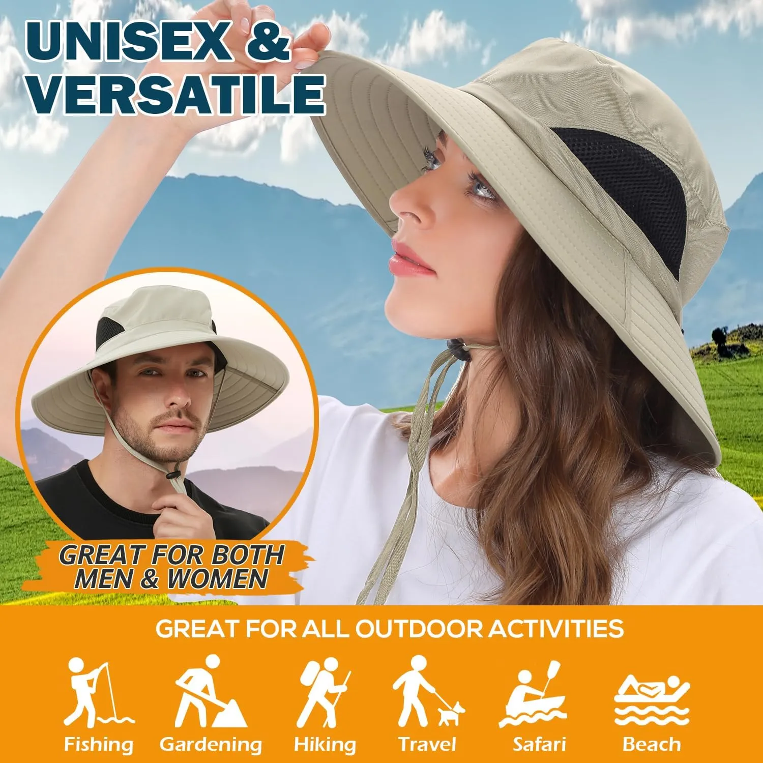 EINSKEY Wide Brim Sun Hat, UPF 50  UV Protection Waterproof Packable Bucket Hat for Men & Women, Fishing Hiking Beach Garden