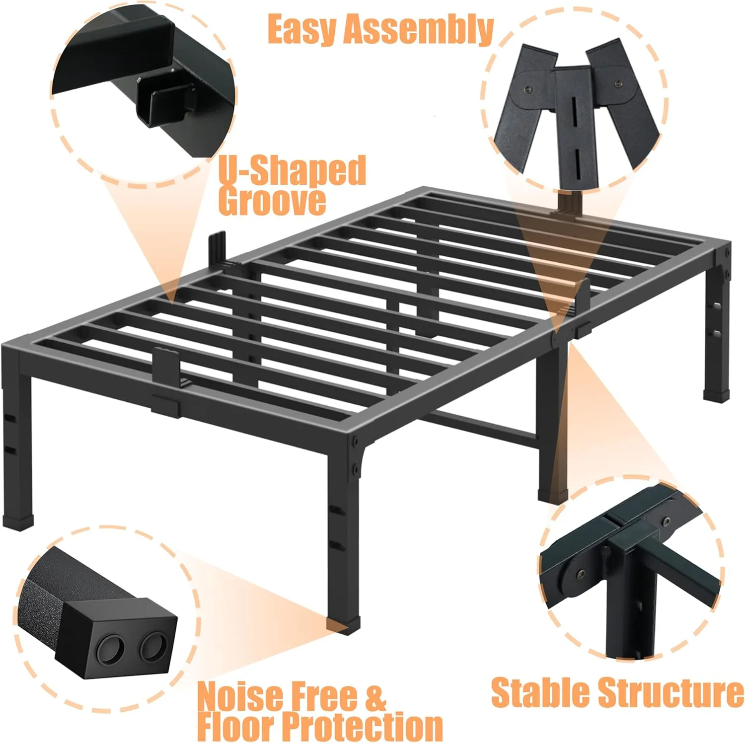 FUIOBYVV Twin XL Bed Frames, 16 Inch Heavy Duty Metal Platform Bed Frame Twin XL Size Support Up to 3500 lbs, No Box Spring Needed/No Shaking/Steel Slat Support/Noise Free/Easy Assembly