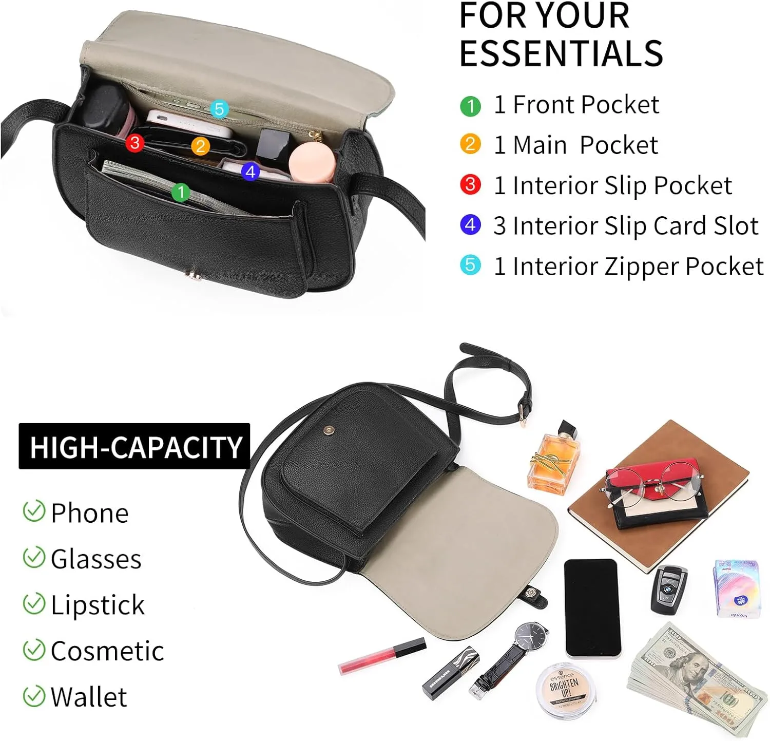 GOIACII Crossbody Bag for Women Saddle Shoulder Purse Ladies Boho Cross Body Handbag Vegan Leather