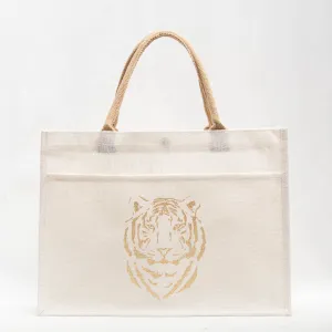 Gold Easy Tiger Jute Pocket Tote
