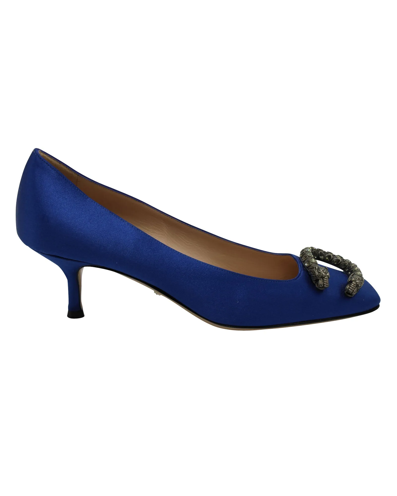 Gucci Dionysus Brooch Heels in Blue Satin