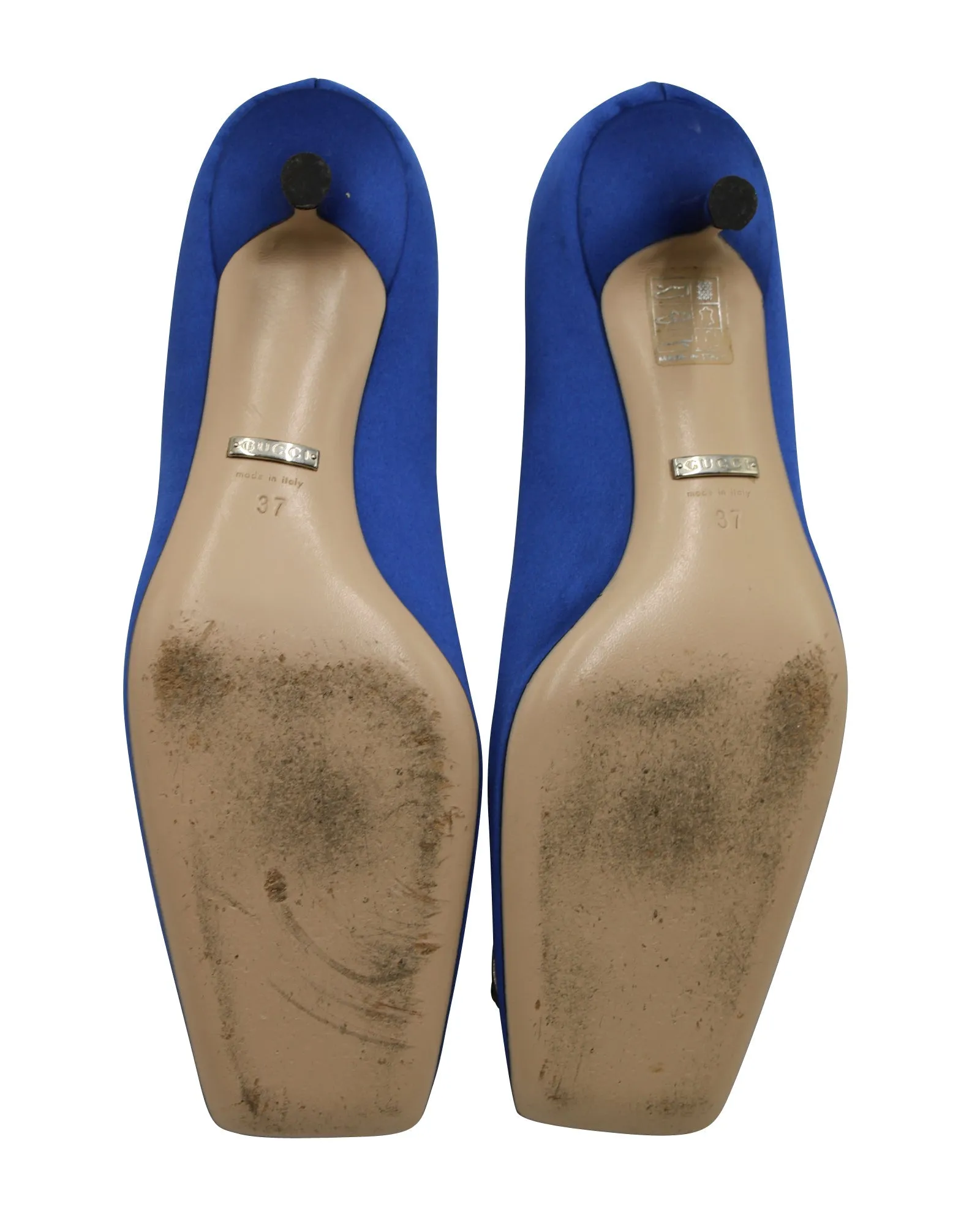 Gucci Dionysus Brooch Heels in Blue Satin