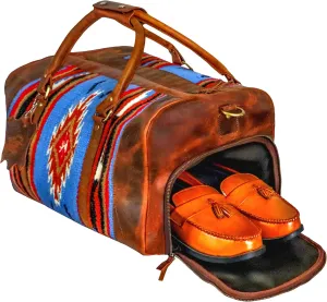 Handmade Premium Duffle Bag leather heavy duty Gym Sports Airplane Overnight Luggage Carry On Unisex Travel woven Rug Bag Wollen Bag Gift for His/Her (RUG DUFFLE BAG ARTICLE_08)