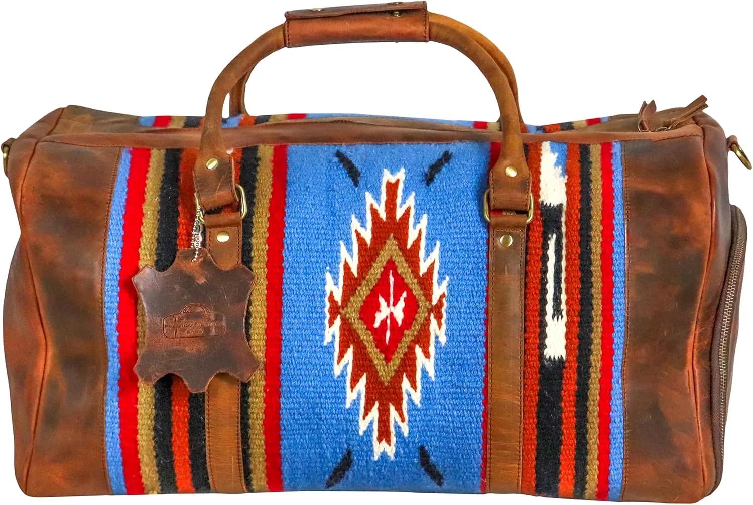 Handmade Premium Duffle Bag leather heavy duty Gym Sports Airplane Overnight Luggage Carry On Unisex Travel woven Rug Bag Wollen Bag Gift for His/Her (RUG DUFFLE BAG ARTICLE_08)