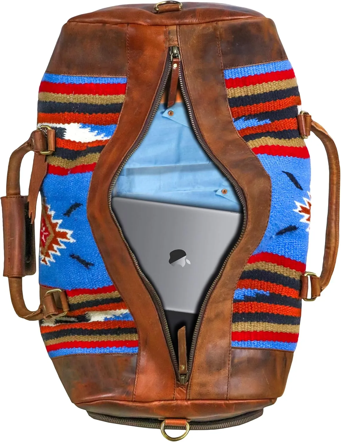 Handmade Premium Duffle Bag leather heavy duty Gym Sports Airplane Overnight Luggage Carry On Unisex Travel woven Rug Bag Wollen Bag Gift for His/Her (RUG DUFFLE BAG ARTICLE_08)