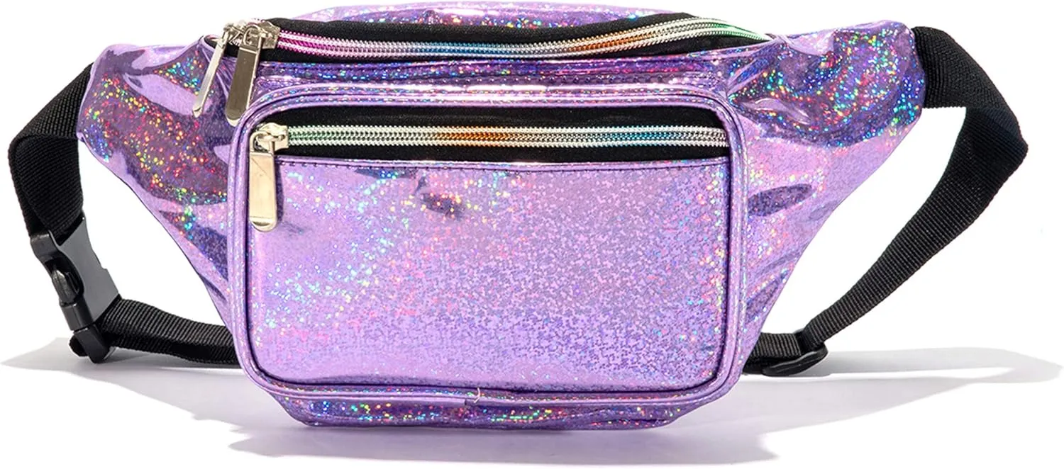 Holographic 80s 90S Rave Stars Neon Transparent Gravel Fanny Pack for Women - Great Waist Pack for Games, Concerts, Rave, Festival, Travel