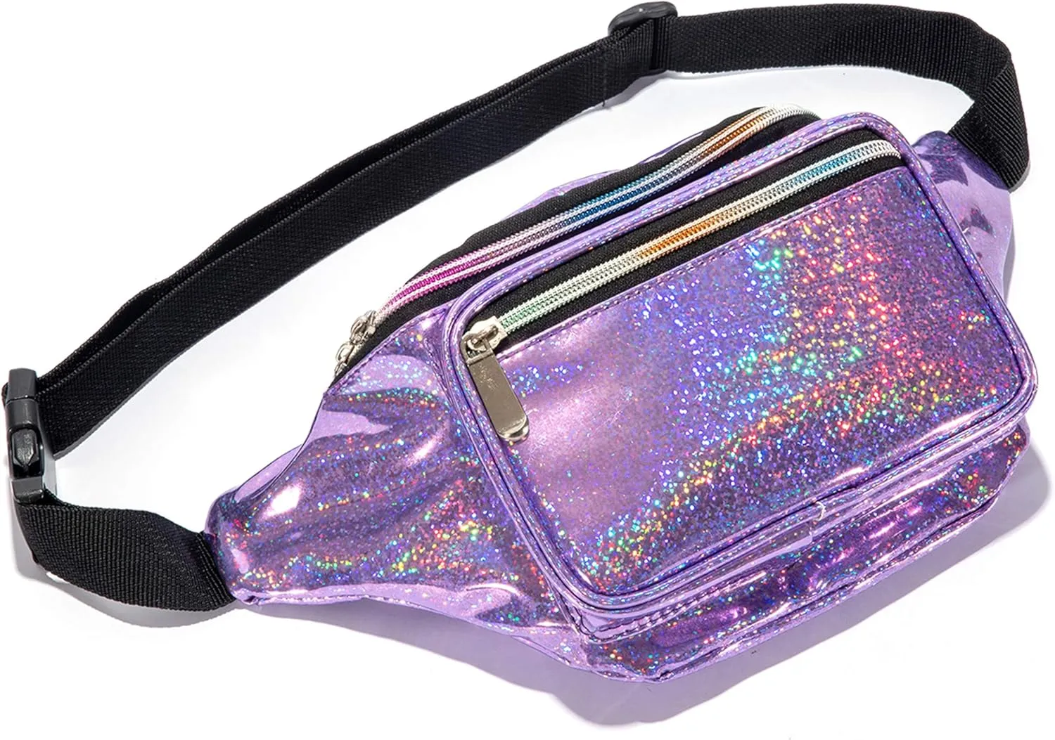 Holographic 80s 90S Rave Stars Neon Transparent Gravel Fanny Pack for Women - Great Waist Pack for Games, Concerts, Rave, Festival, Travel