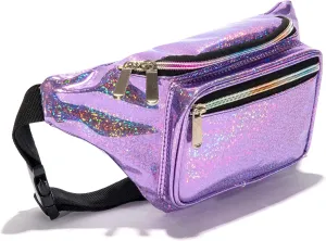 Holographic 80s 90S Rave Stars Neon Transparent Gravel Fanny Pack for Women - Great Waist Pack for Games, Concerts, Rave, Festival, Travel
