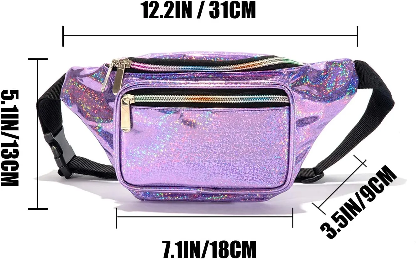 Holographic 80s 90S Rave Stars Neon Transparent Gravel Fanny Pack for Women - Great Waist Pack for Games, Concerts, Rave, Festival, Travel