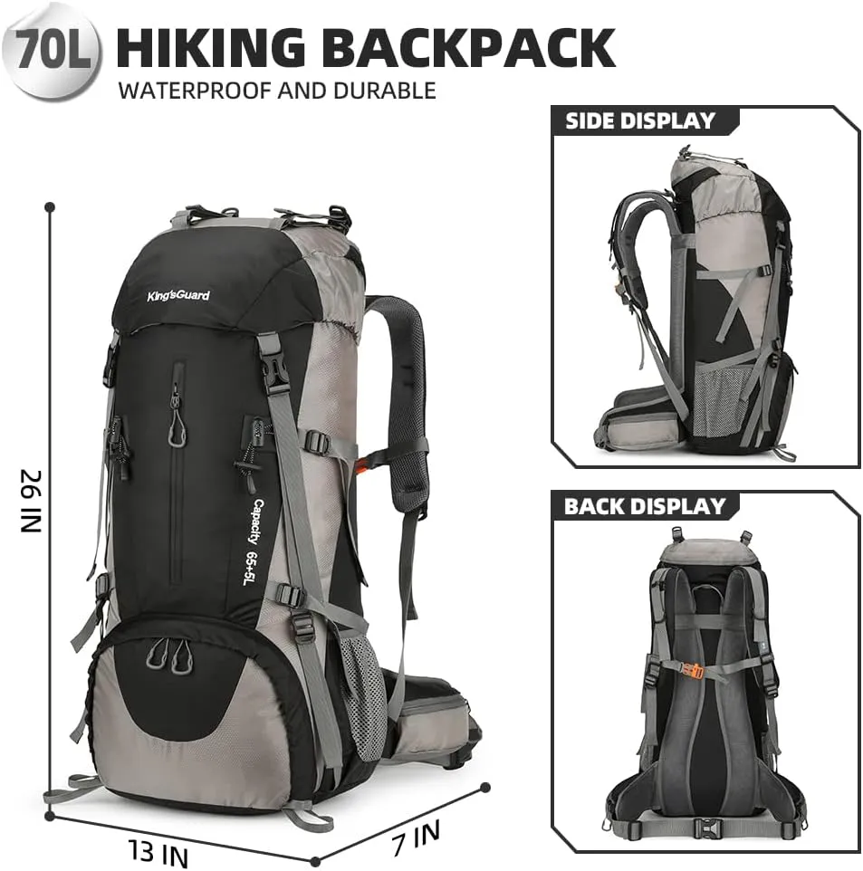 King'sGuard 70L Hiking Backpack with Rain Cover Lightweight Travel Backpack Waterproof Camping Backpack