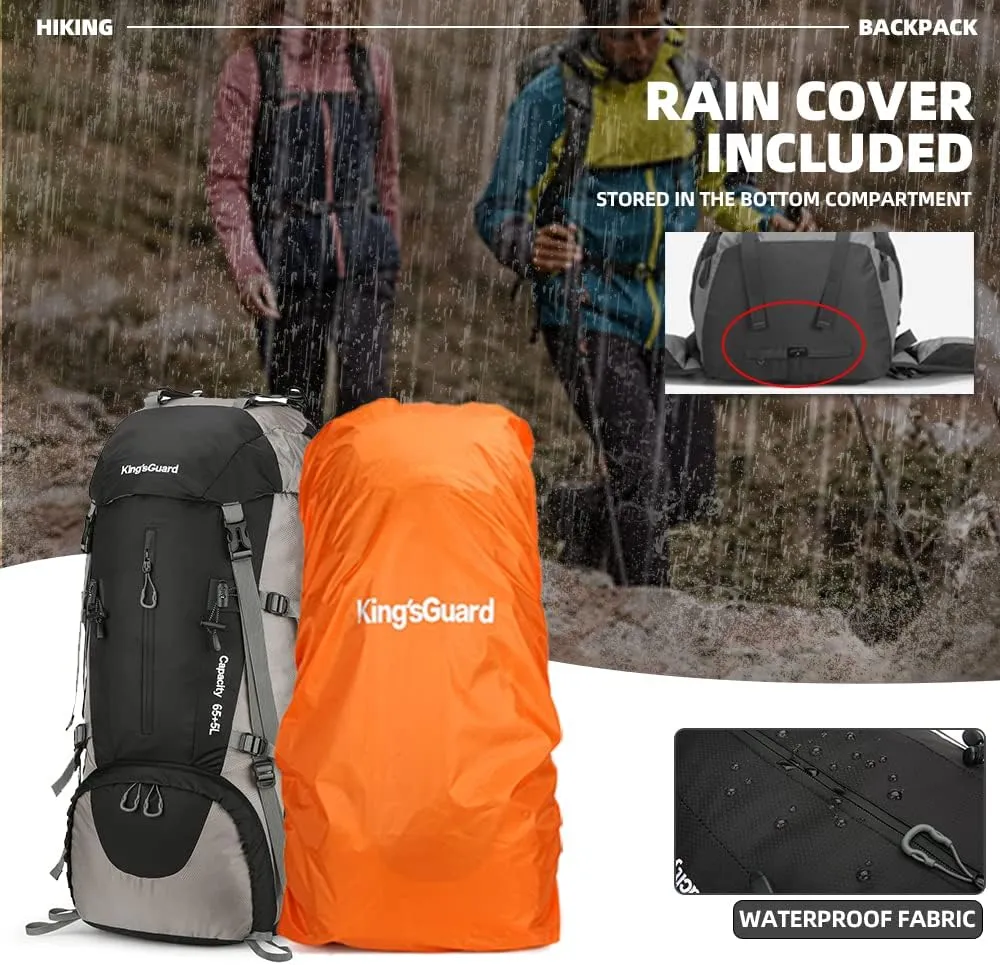 King'sGuard 70L Hiking Backpack with Rain Cover Lightweight Travel Backpack Waterproof Camping Backpack