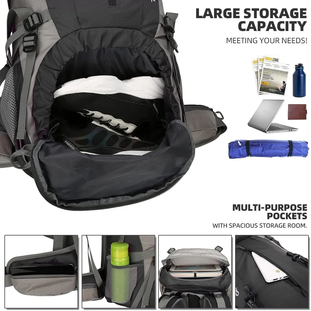 King'sGuard 70L Hiking Backpack with Rain Cover Lightweight Travel Backpack Waterproof Camping Backpack