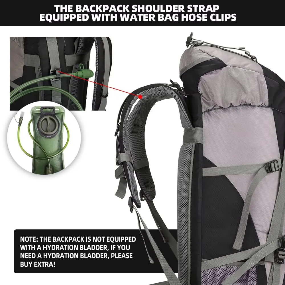 King'sGuard 70L Hiking Backpack with Rain Cover Lightweight Travel Backpack Waterproof Camping Backpack