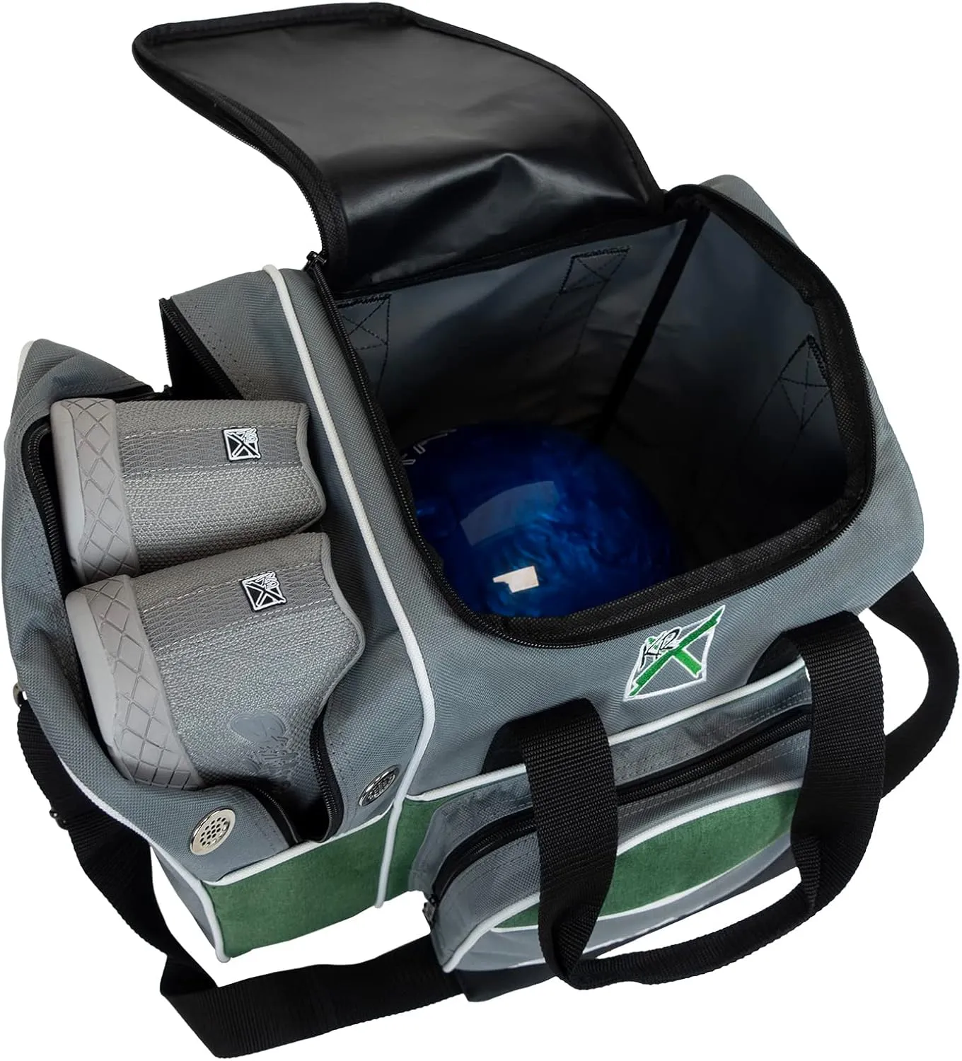 KR Strikeforce Flexx Single Tote Bowling Bag with Side Shoe Compartment and Front Accessory Compartment